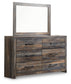Drystan King Bookcase Bed with 4 Storage Drawers with Mirrored Dresser and Chest