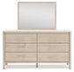 Cadmori Queen Upholstered Panel Bed with Mirrored Dresser and Nightstand