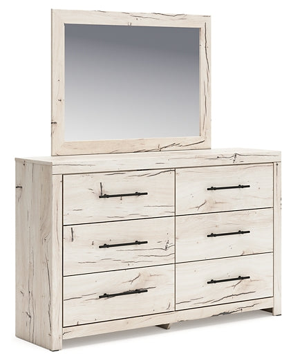 Lawroy King Panel Bed with Mirrored Dresser, Chest and Nightstand
