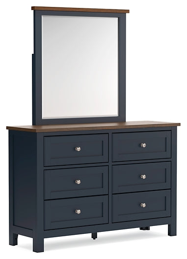Landocken Full Panel Headboard with Mirrored Dresser, Chest and Nightstand