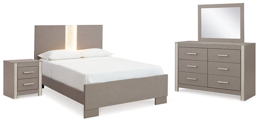 Surancha Full Panel Bed with Mirrored Dresser and Nightstand