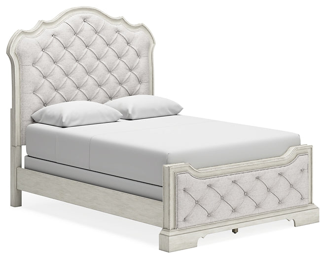 Arlendyne Queen Upholstered Bed with Mirrored Dresser and 2 Nightstands